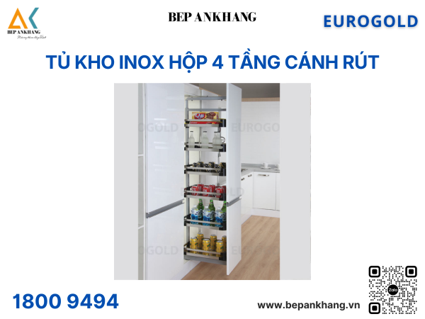 Tủ kho inox hộp 4 tầng cánh rút M030440 (EKR15440) – Eurogold